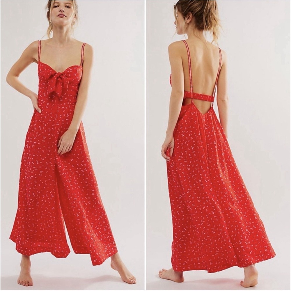 Free People Intimately Coming Home‎ Romper Red Floral Combo Size M
